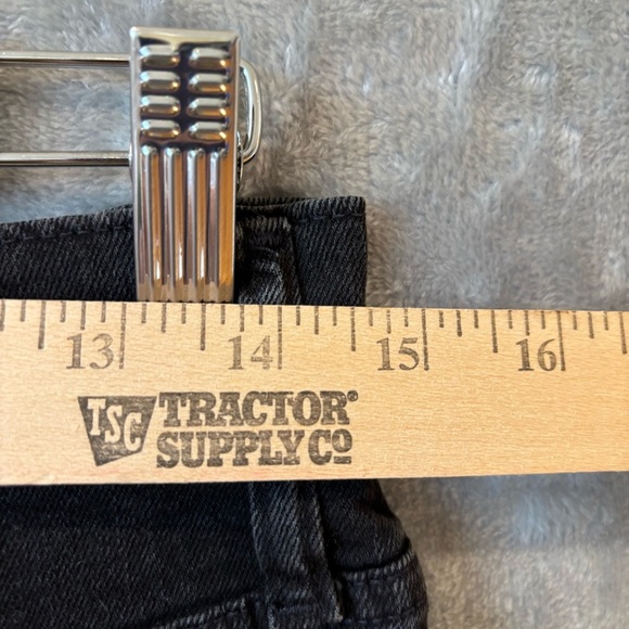 Black Mini Raw Hem Rigid Denim A-Line Sz 27 Front slit Grunge Y2K Festival - Picture 7 of 9